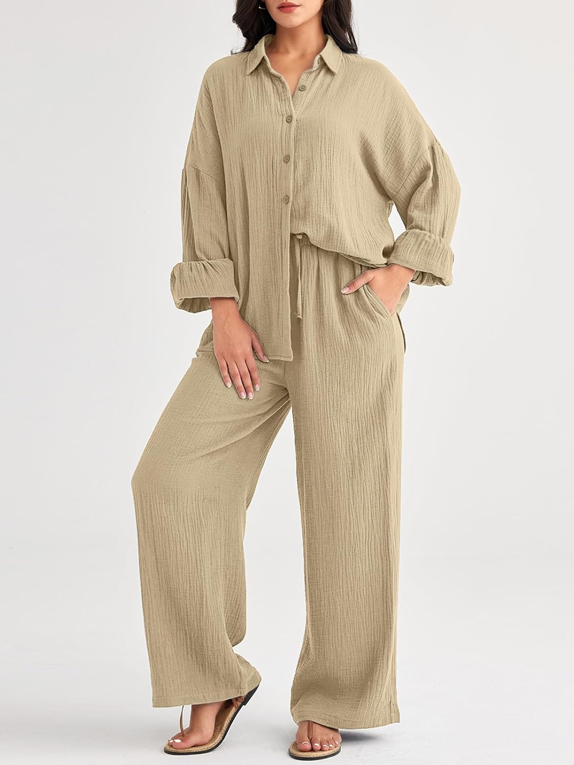 AUTOMET Womens 2 Piece 2024 Spring Clothes Fashion Outfits Two Piece Matching Wide Leg Palazzo Pants Sets Tracksuit Clothes