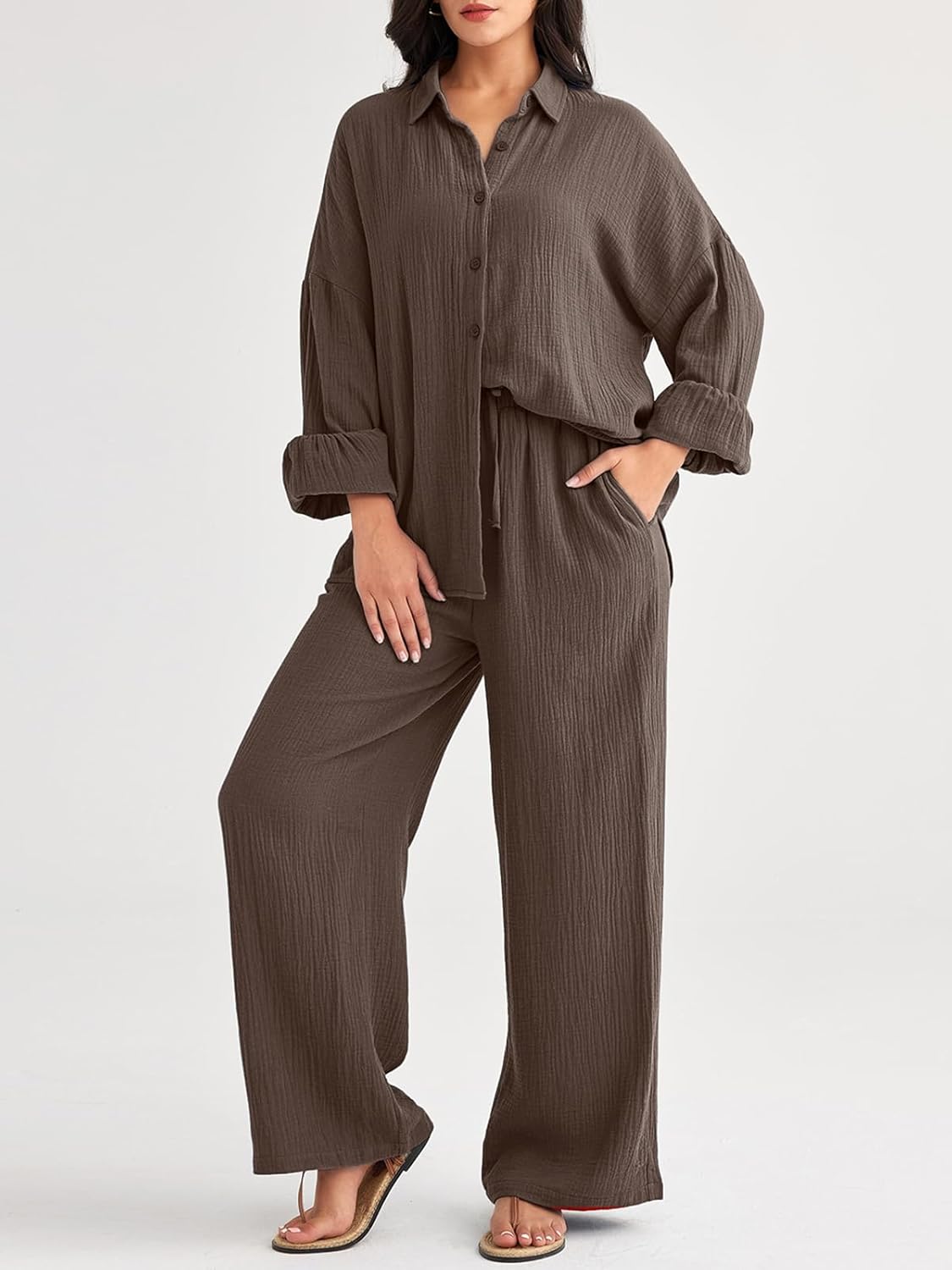 AUTOMET Womens 2 Piece 2024 Spring Clothes Fashion Outfits Two Piece Matching Wide Leg Palazzo Pants Sets Tracksuit Clothes