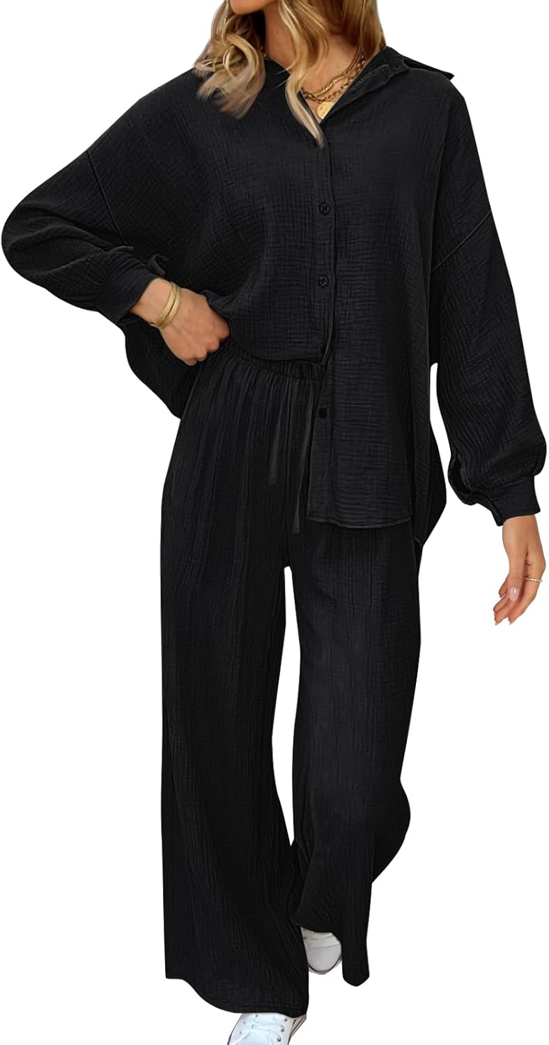AUTOMET Womens 2 Piece 2024 Spring Clothes Fashion Outfits Two Piece Matching Wide Leg Palazzo Pants Sets Tracksuit Clothes