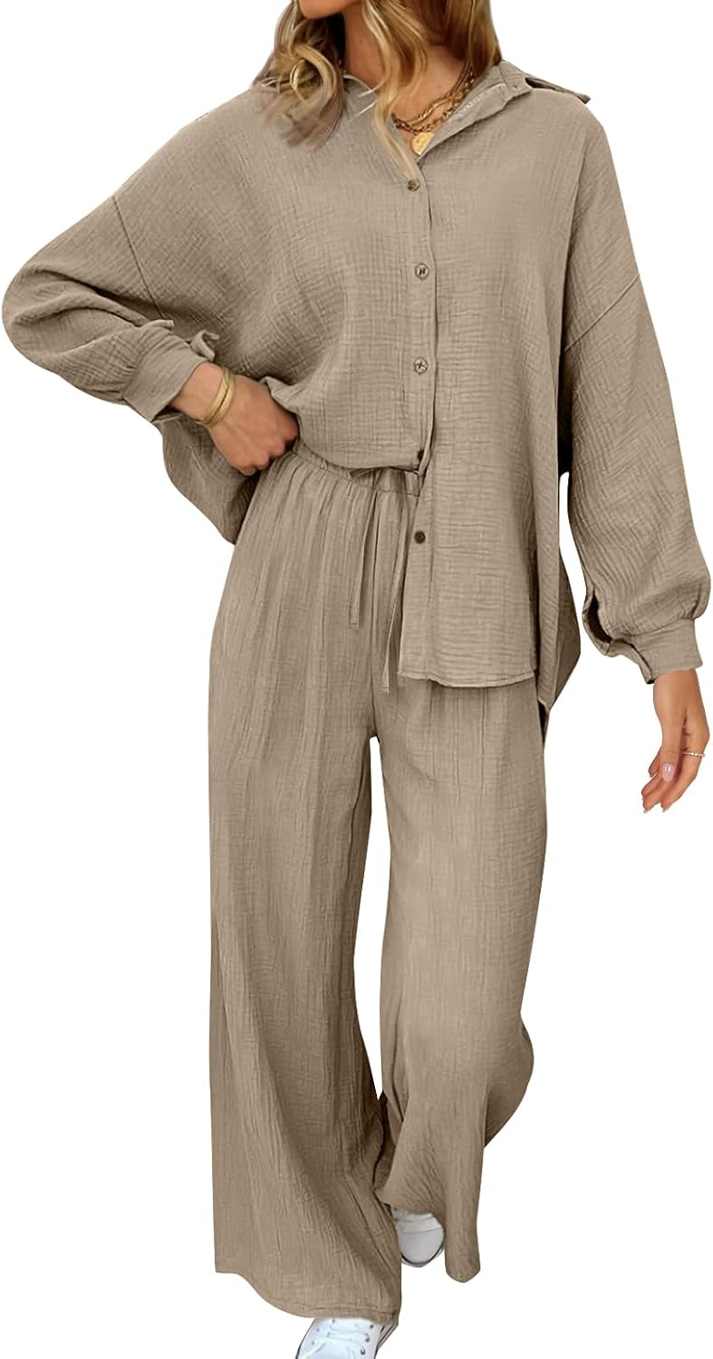 AUTOMET Womens 2 Piece 2024 Spring Clothes Fashion Outfits Two Piece Matching Wide Leg Palazzo Pants Sets Tracksuit Clothes