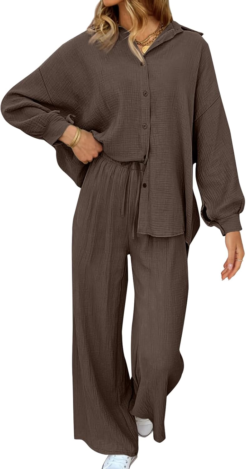 AUTOMET Womens 2 Piece 2024 Spring Clothes Fashion Outfits Two Piece Matching Wide Leg Palazzo Pants Sets Tracksuit Clothes