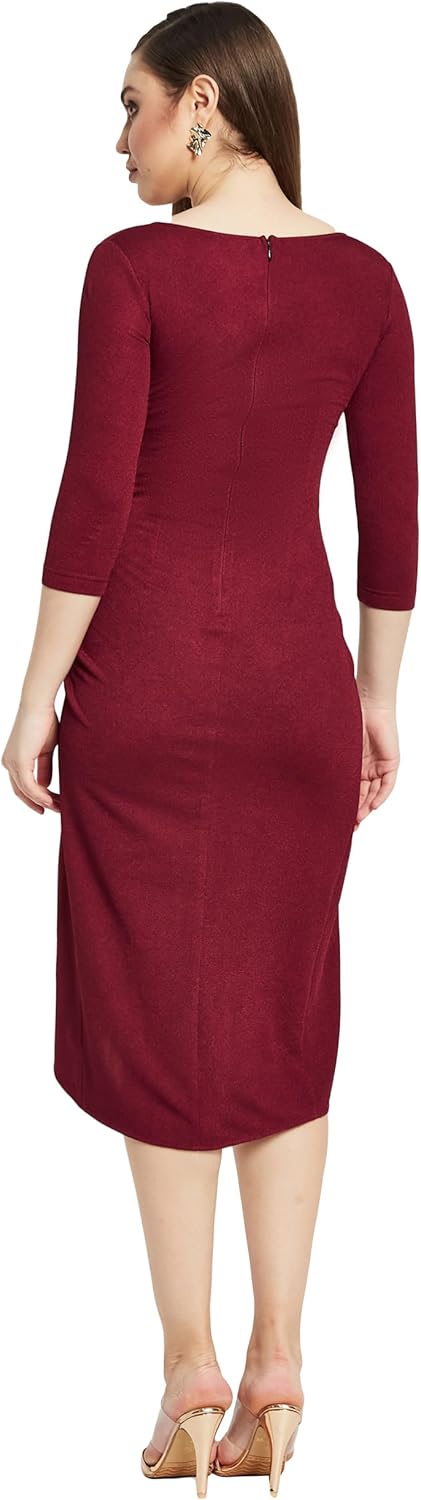 Miss Olive Women's Maroon & Golden Embellished Sheath Midi Dress (MOAW21D13-21-239-04)