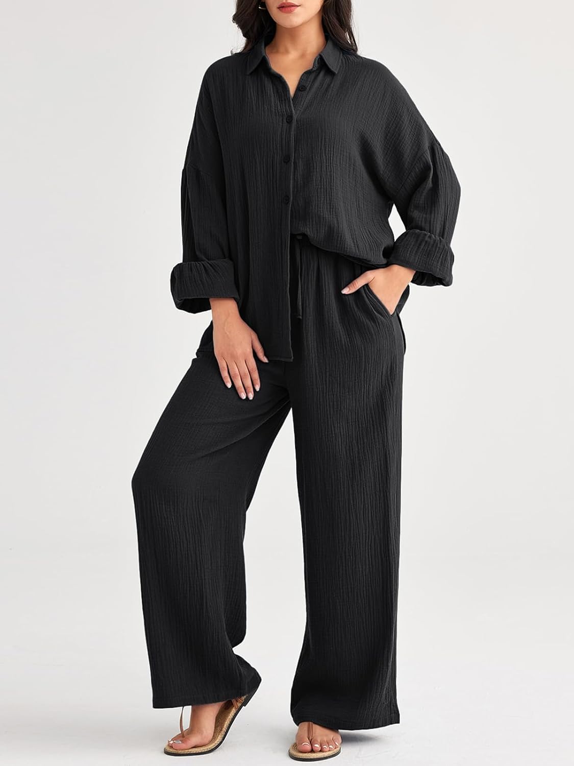 AUTOMET Womens 2 Piece 2024 Spring Clothes Fashion Outfits Two Piece Matching Wide Leg Palazzo Pants Sets Tracksuit Clothes