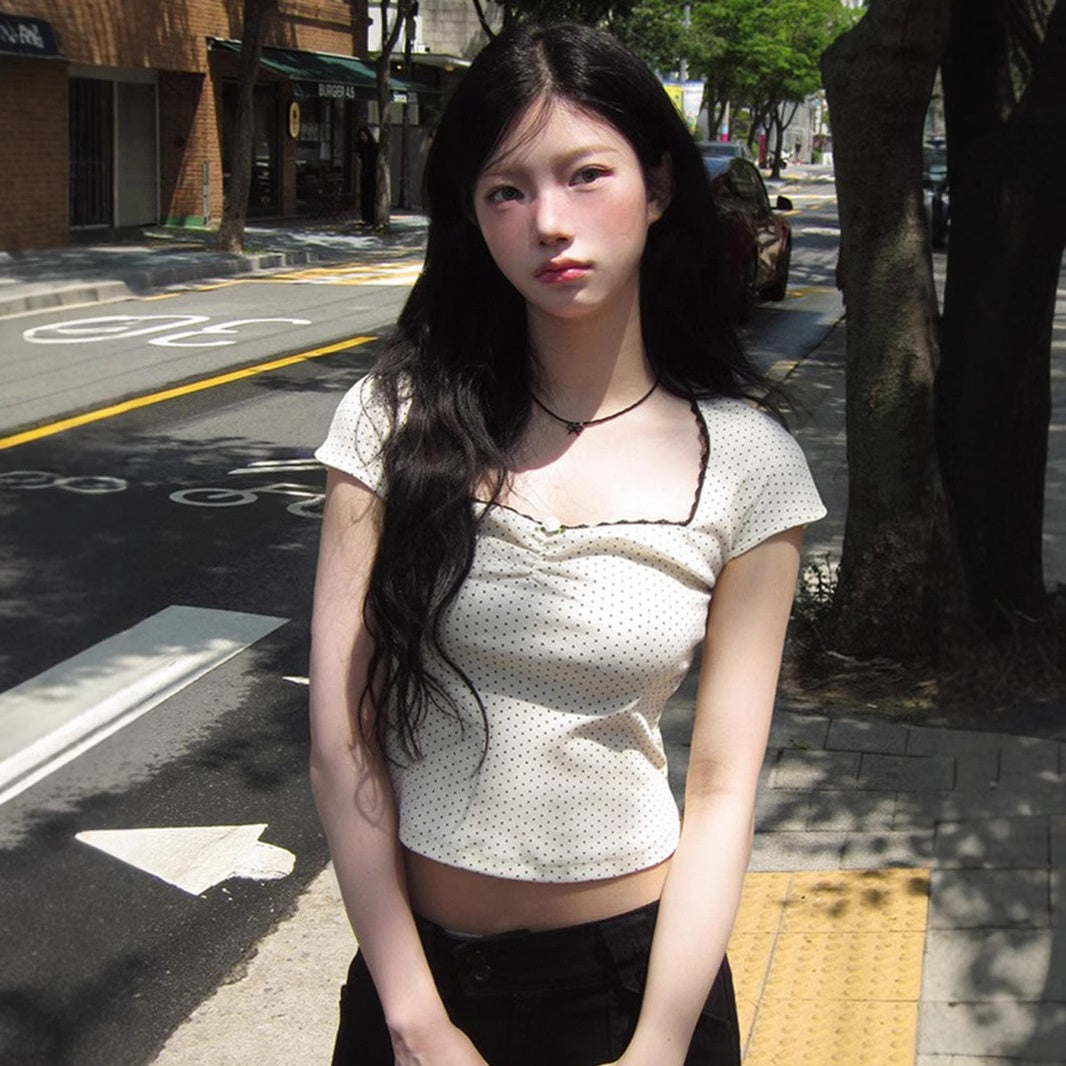 Square Neck Crop Top  Short Sleeve T-Shirt
