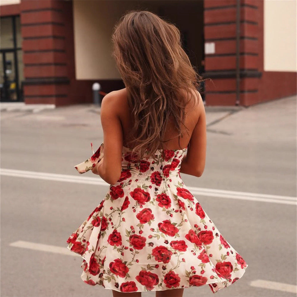 Printed Backless Halter Dress