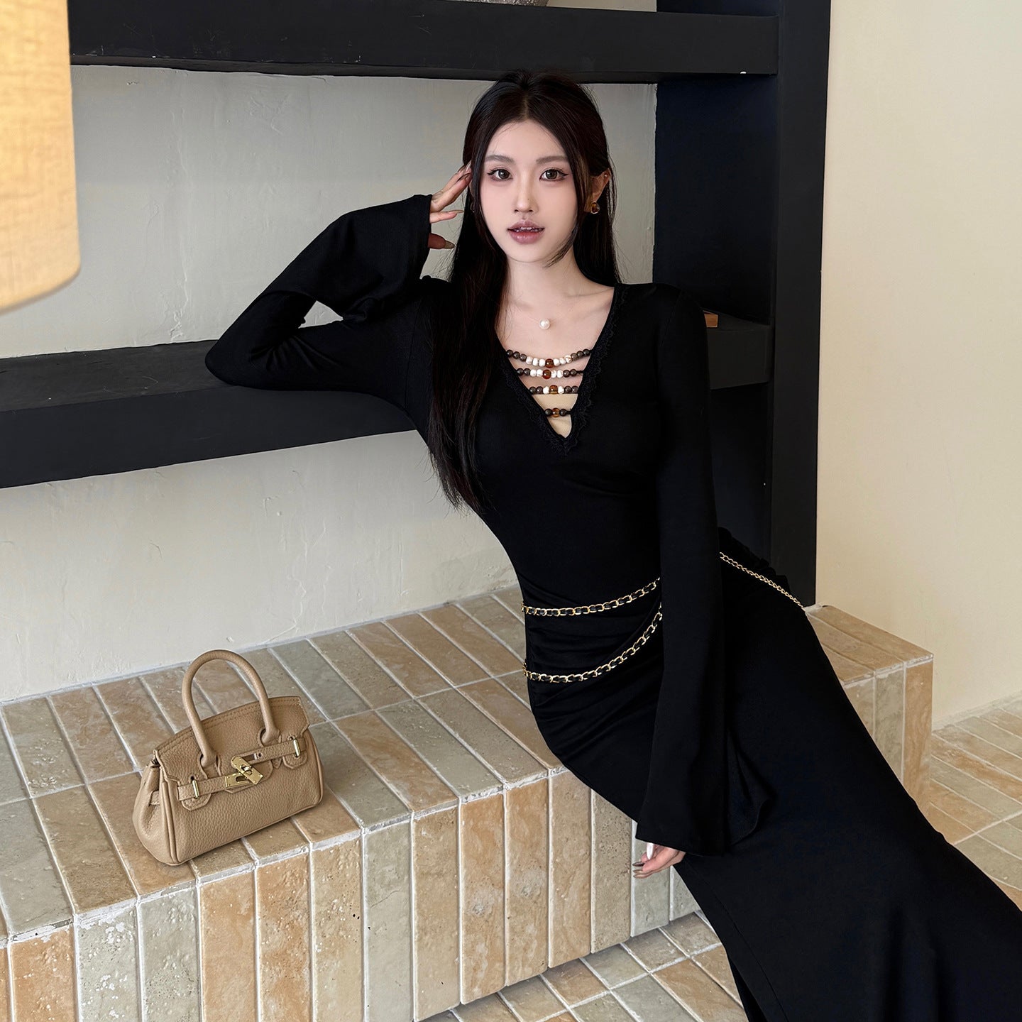 Beaded V-Neck Allure Dress