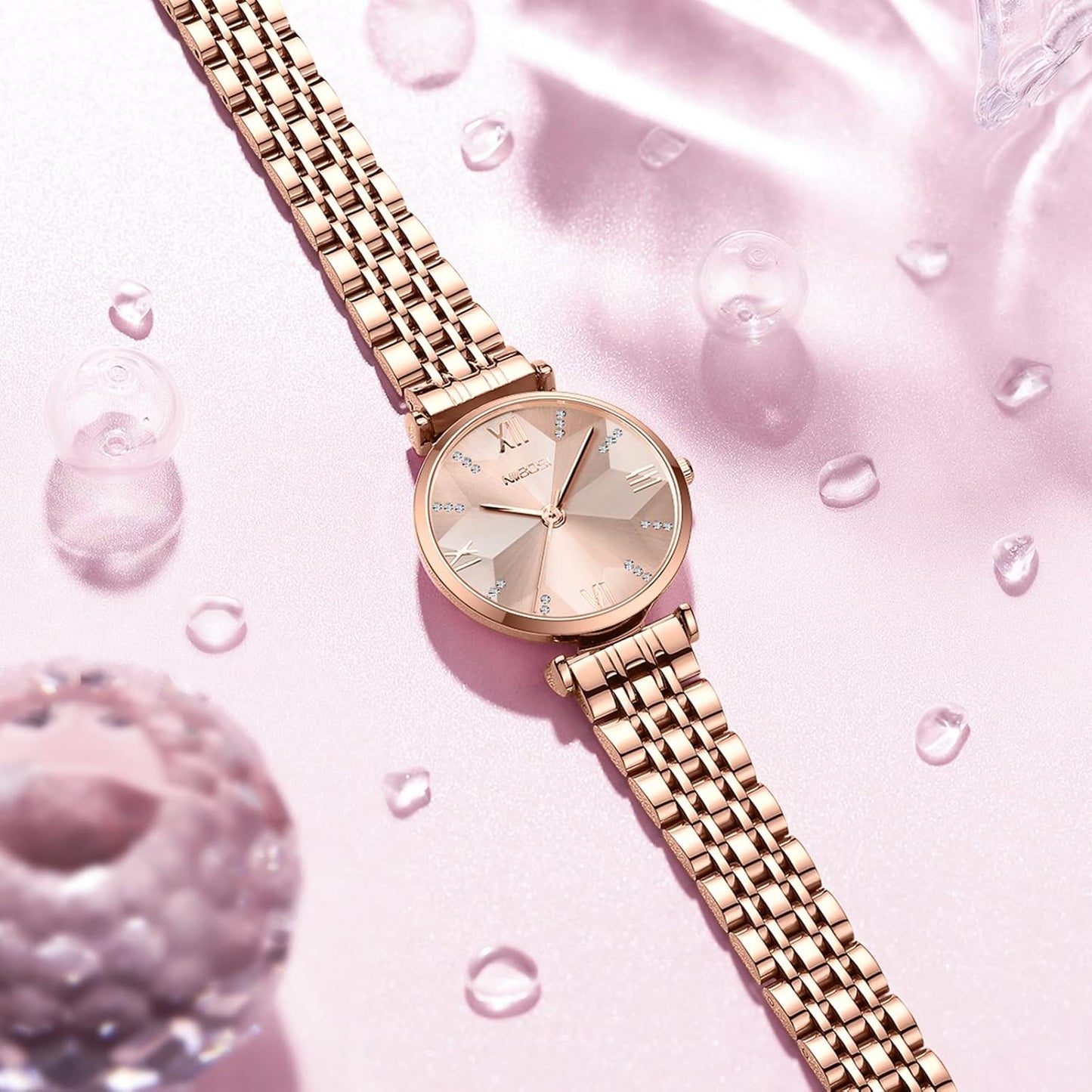 NIBOSI Watches For Women Analog Rose Gold Women's Watches for Girls&Miss&Ladies Diamond Studded with Stylish Watches Waterproof