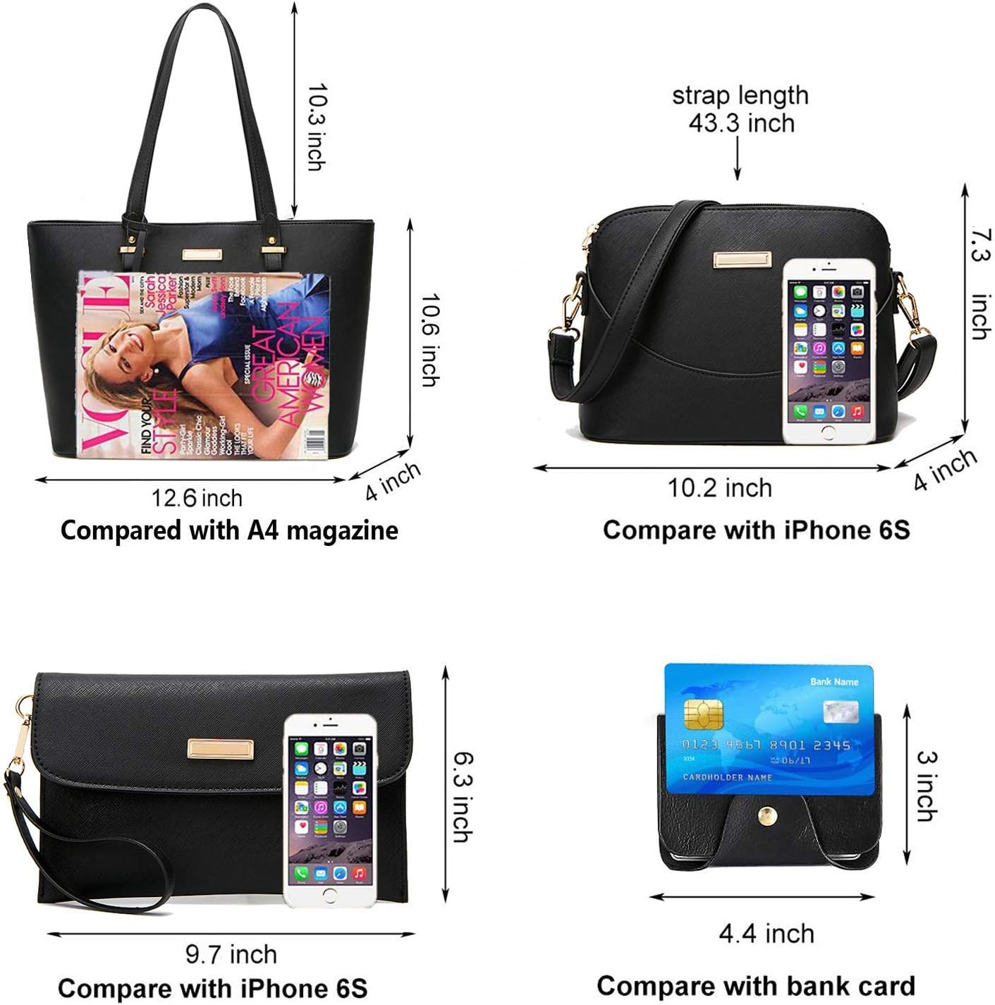 Women Fashion Handbags Wallet Tote Bag Shoulder Bag Satchel Purse Top Handle Set