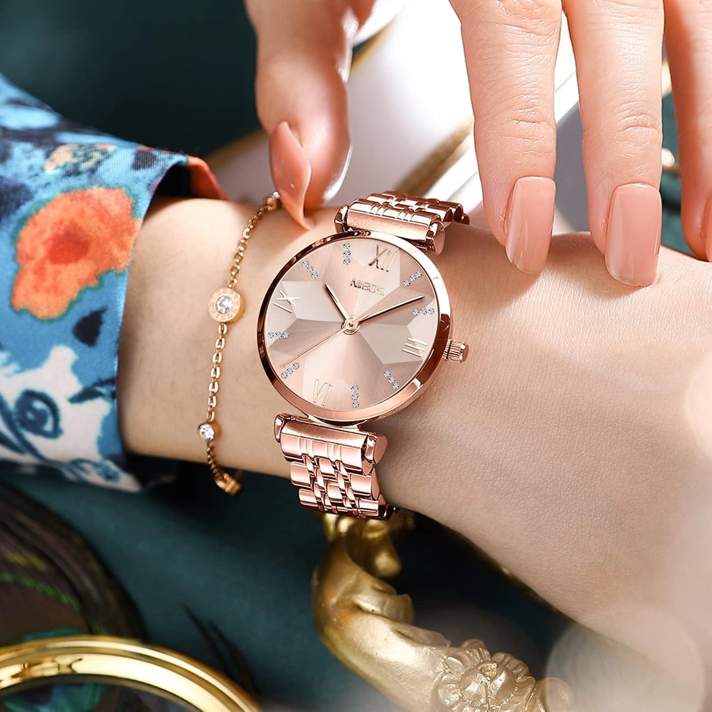 NIBOSI Watches For Women Analog Rose Gold Women's Watches for Girls&Miss&Ladies Diamond Studded with Stylish Watches Waterproof