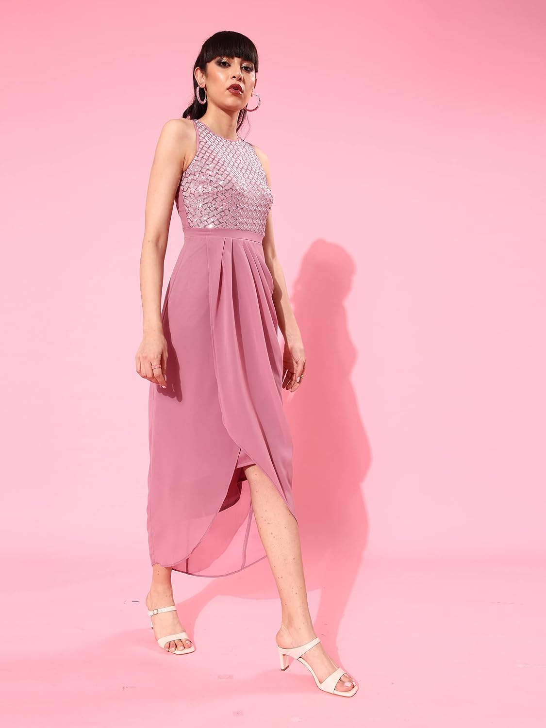 Miss Olive Women's Round Neck Sleeveless Embellished Midi Dress (MOSS22D13-65-261-05)