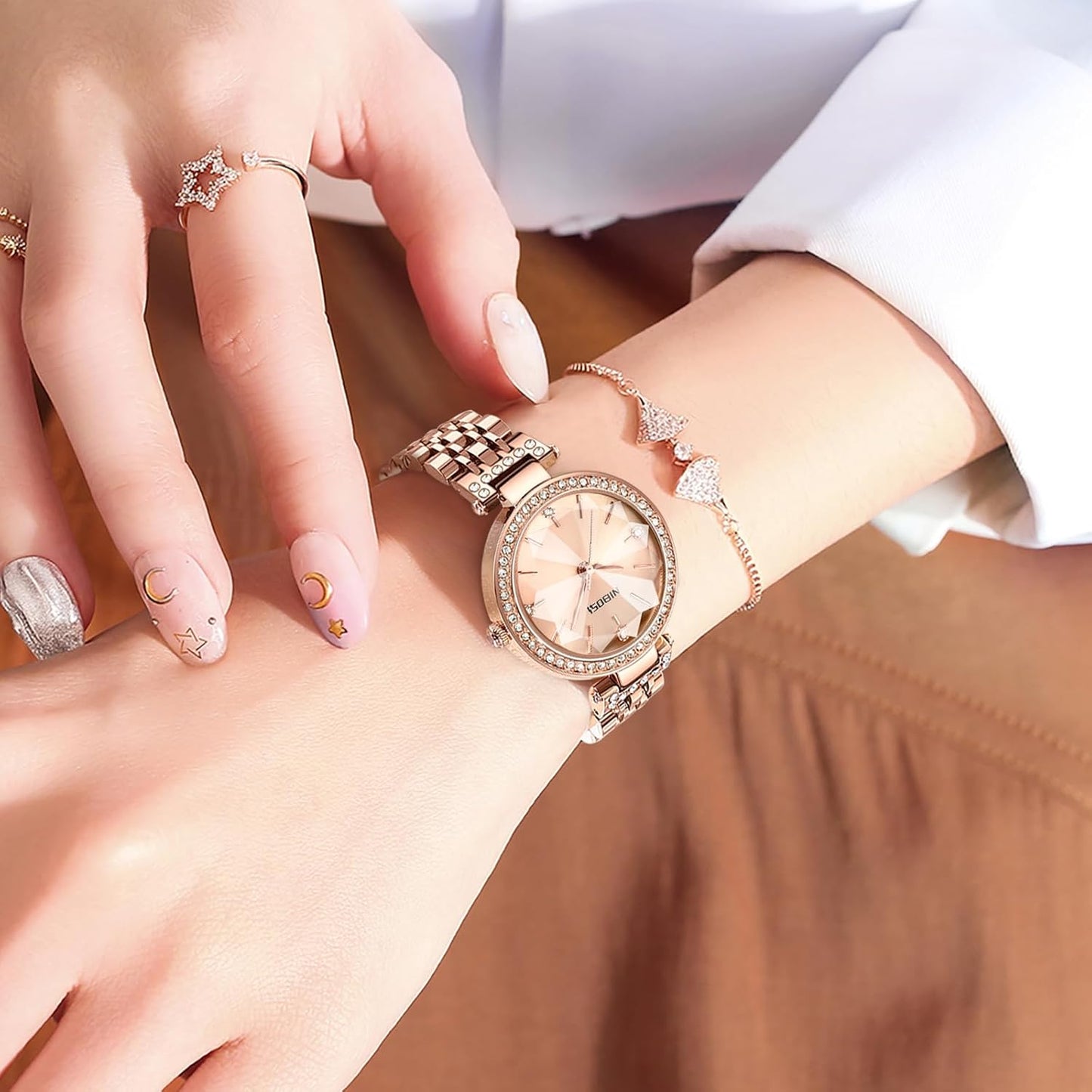 NIBOSI Watches For Women Analog Rose Gold Women's Watches for Girls&Miss&Ladies Diamond Studded with Stylish Watches Waterproof