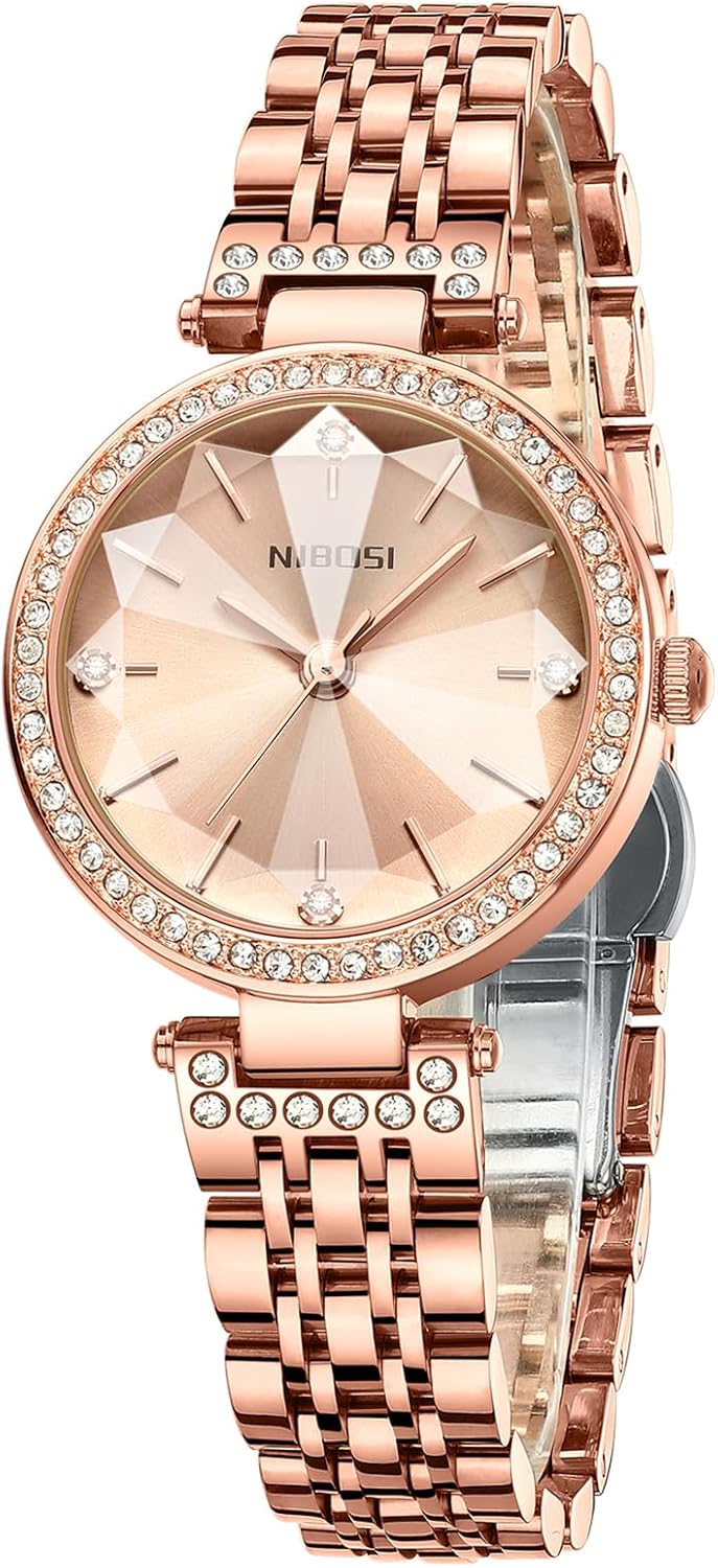 NIBOSI Watches For Women Analog Rose Gold Women's Watches for Girls&Miss&Ladies Diamond Studded with Stylish Watches Waterproof