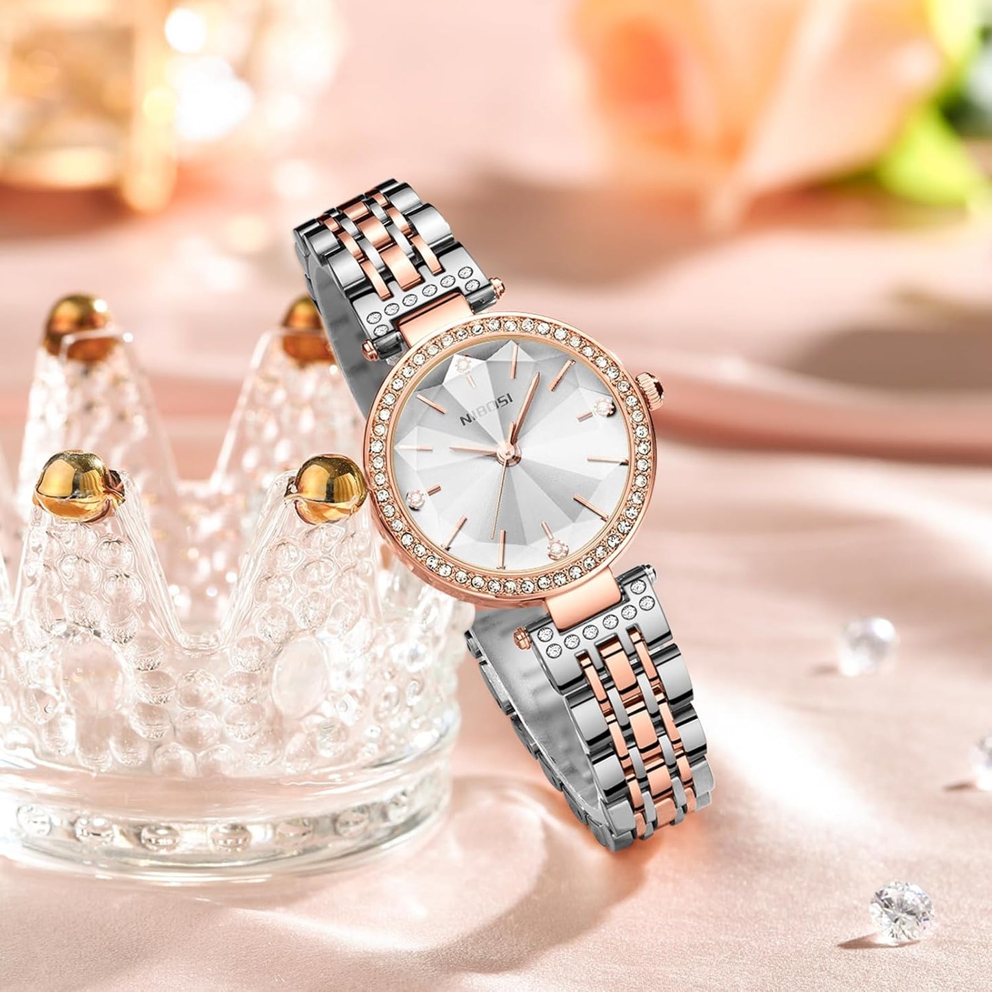 NIBOSI Watches For Women Analog Rose Gold Women's Watches for Girls&Miss&Ladies Diamond Studded with Stylish Watches Waterproof