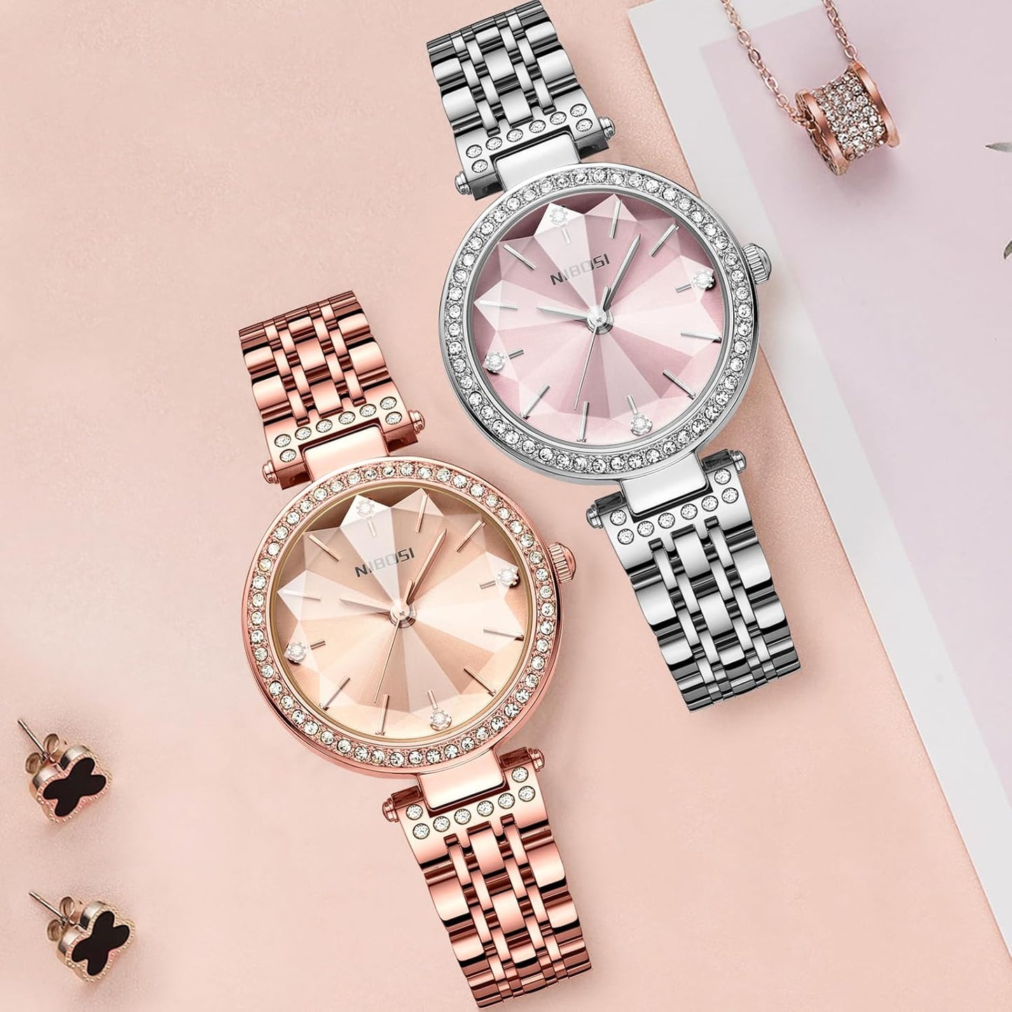 NIBOSI Watches For Women Analog Rose Gold Women's Watches for Girls&Miss&Ladies Diamond Studded with Stylish Watches Waterproof