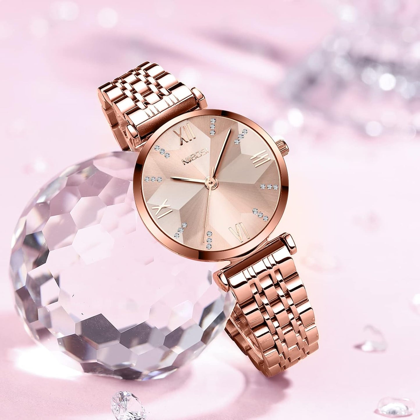 NIBOSI Watches For Women Analog Rose Gold Women's Watches for Girls&Miss&Ladies Diamond Studded with Stylish Watches Waterproof
