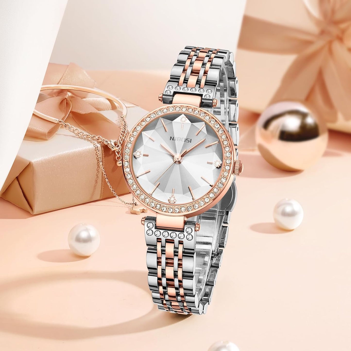 NIBOSI Watches For Women Analog Rose Gold Women's Watches for Girls&Miss&Ladies Diamond Studded with Stylish Watches Waterproof