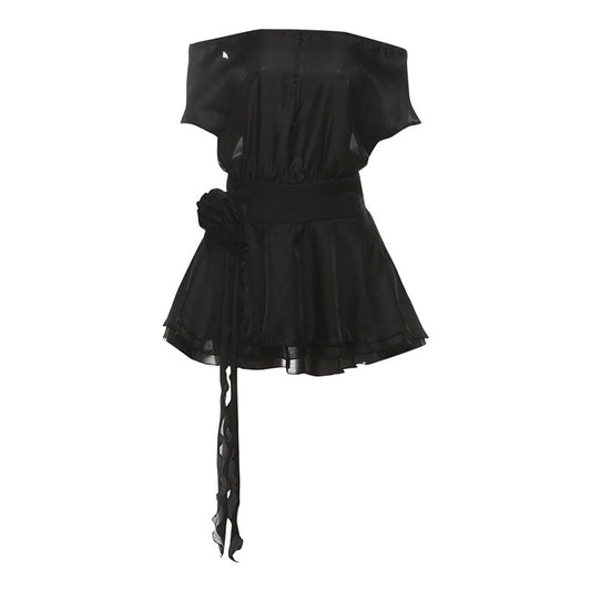 Mesh Flower One-Shoulder Jumpsuit