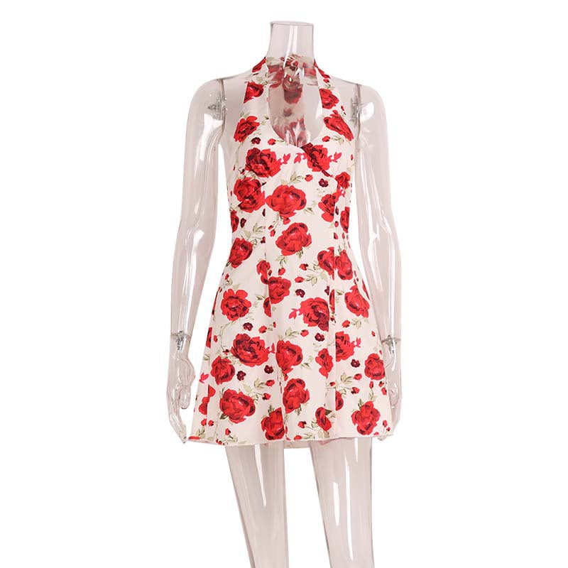 Printed Backless Halter Dress