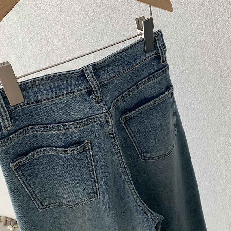 Fleece-Lined Thick Winter Korean Style Vintage High-Waisted Flared Jeans Loose Long Pants Women