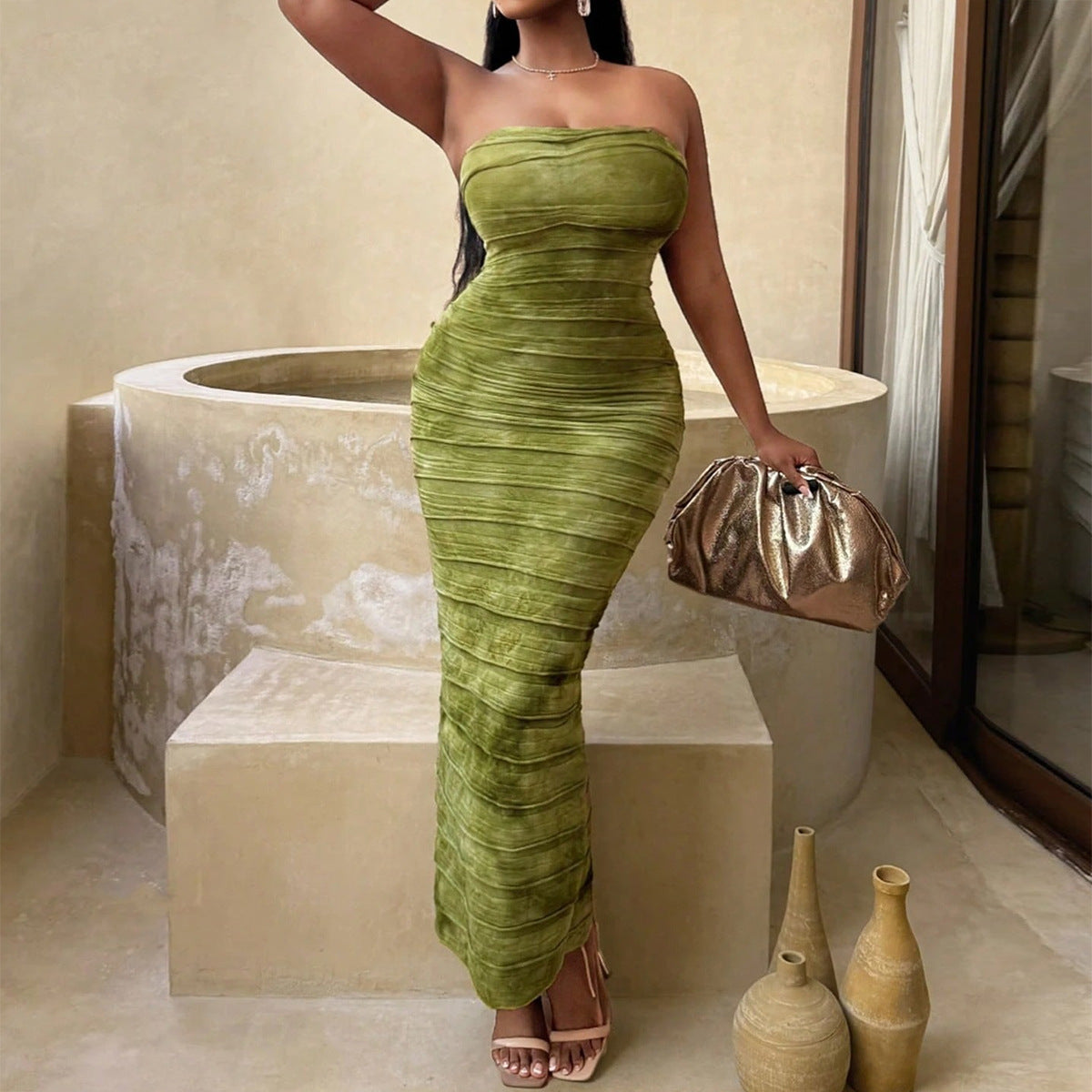 Tailored backless tie dye strapless dress for women