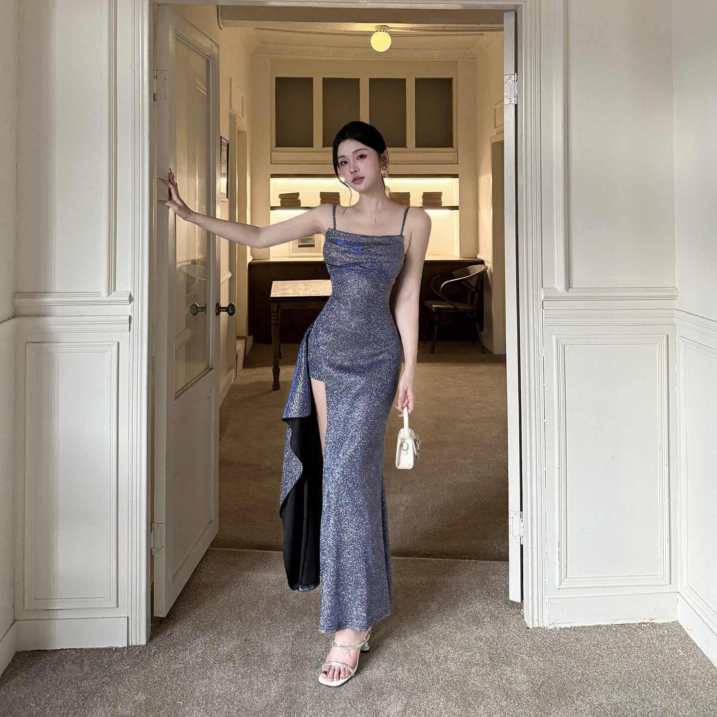 Blue Shimmer Collar Dress