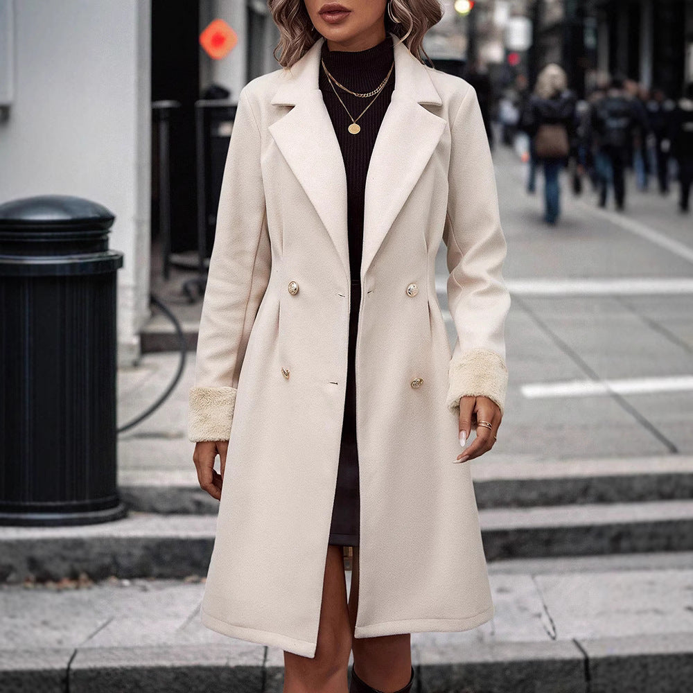 Autumn/Winter new waist-cinching design coat for women knee-length elegant medium-long woolen coat
