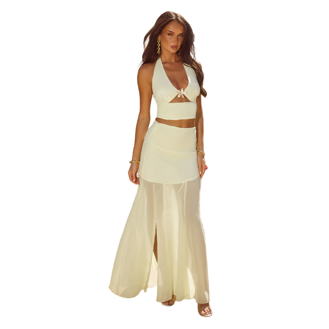 Hanging Neck Half Skirt Set