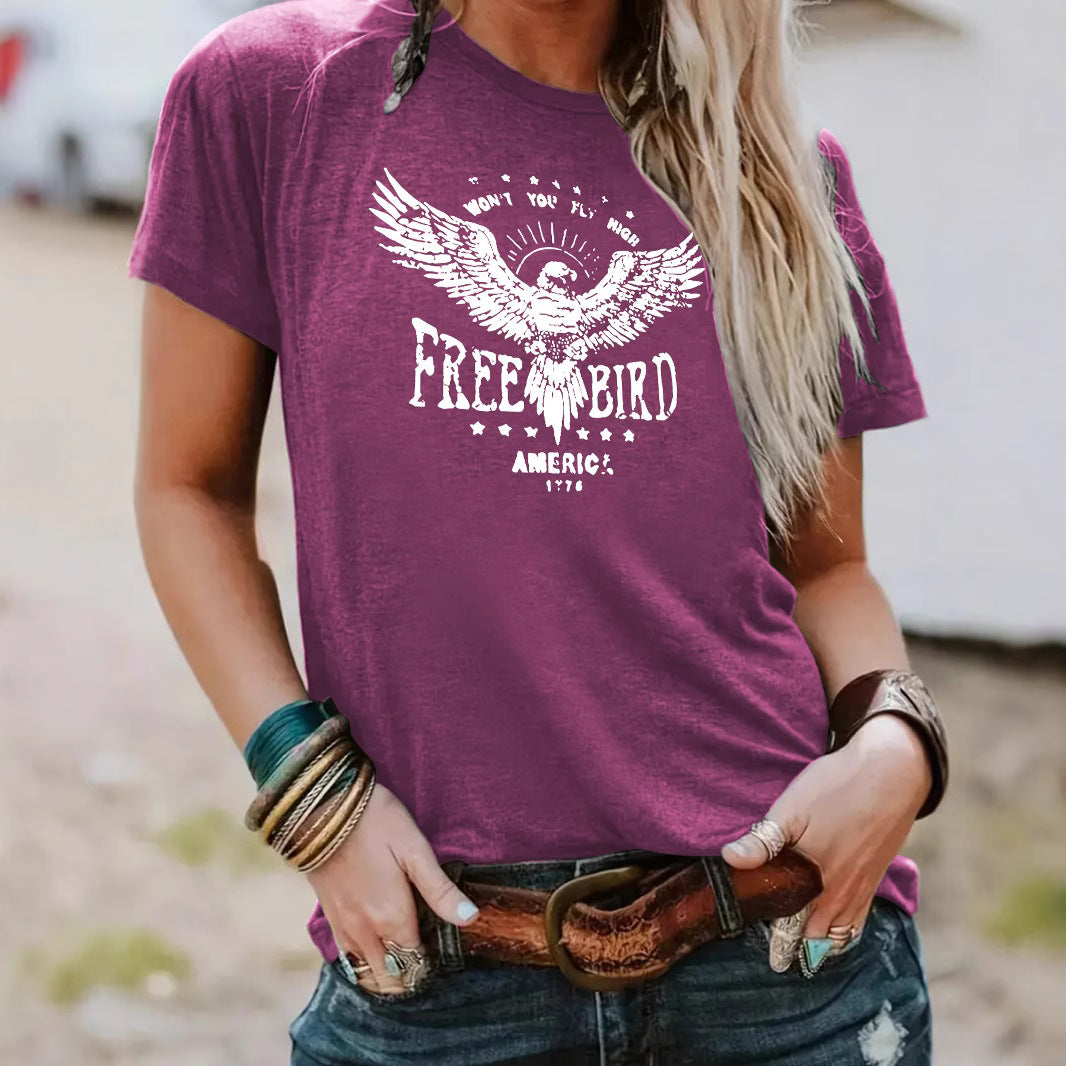 FREE BIRD Eagle print short sleeved shirt