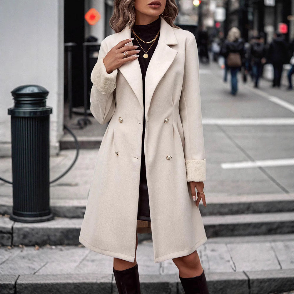 Autumn/Winter new waist-cinching design coat for women knee-length elegant medium-long woolen coat