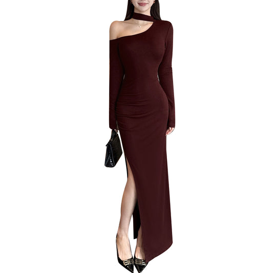Slanted Collar Off-Shoulder Dress