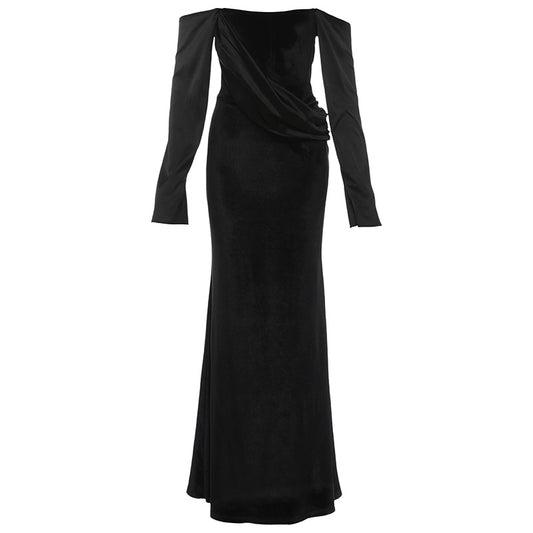 Slim fit backless one shoulder strapless long sleeved dress for women