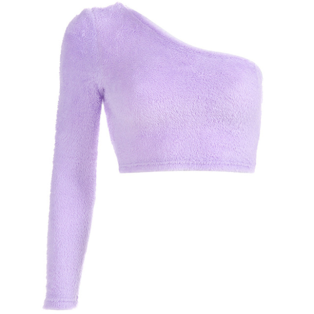 2021 Sexy One Shoulder Tops For Women Asymmetrical T Shirt Women Purple Womens Tshirts Casual Long Sleeve Crop Top