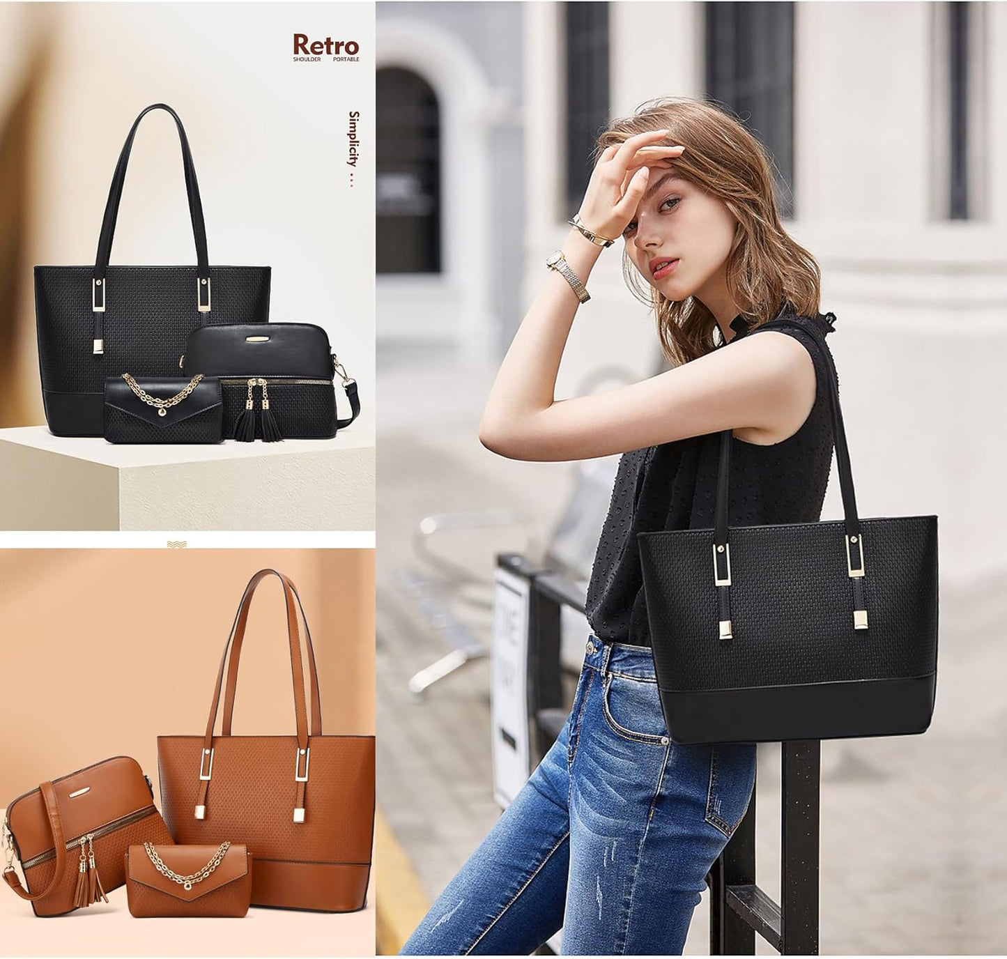 Women Fashion Handbags Wallet Tote Bag Shoulder Bag Satchel Purse Top Handle Set