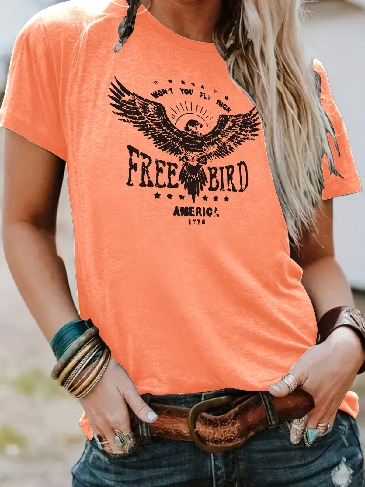 FREE BIRD Eagle print short sleeved shirt