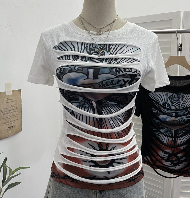 Short Sleeve Printed T-Shirt Slim Fit Crop Top
