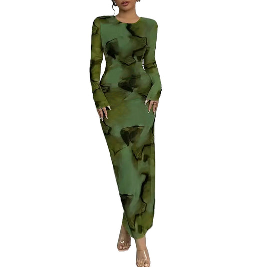 Elegant printed elastic cuckoo style dress