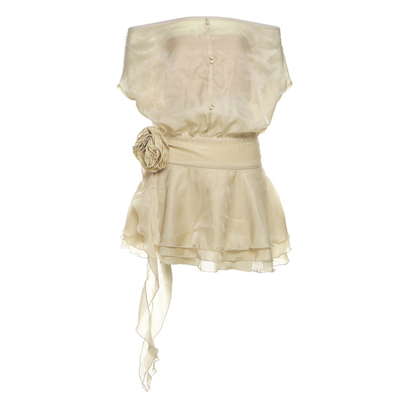 Mesh Flower One-Shoulder Jumpsuit