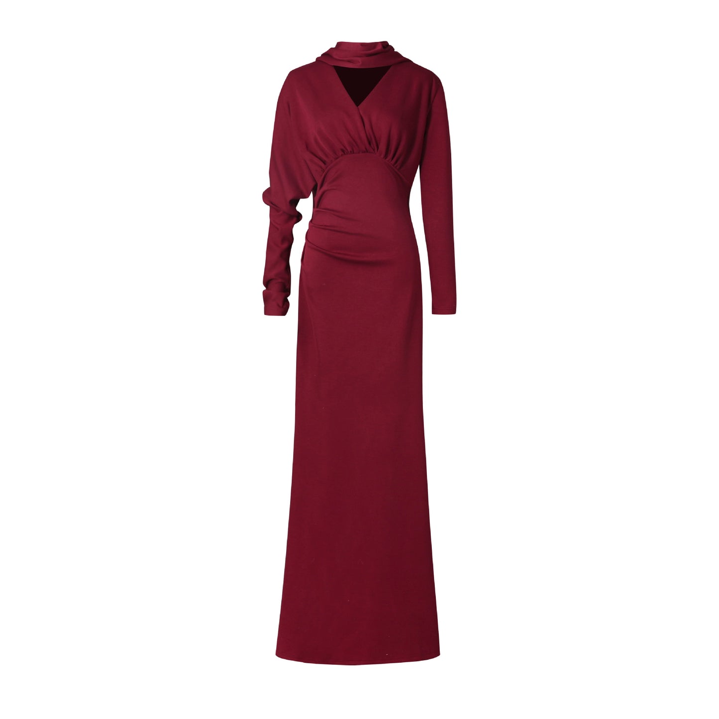 Collar+V-neck design slim fit pleated waist long skirt