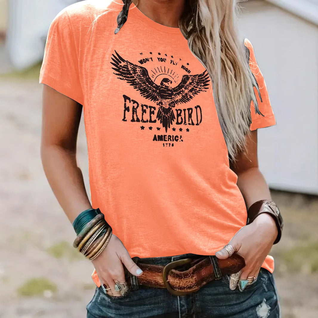 FREE BIRD Eagle print short sleeved shirt