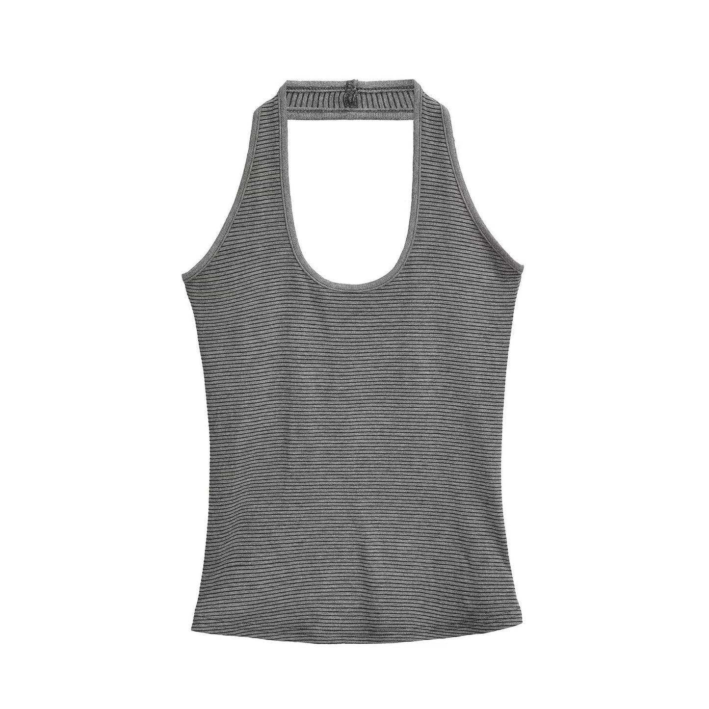 Backless U-neck hanging neck slim striped slim fit top