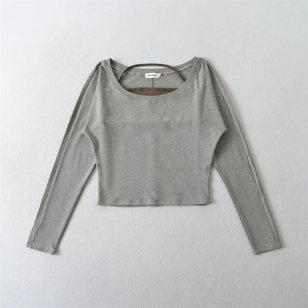 Two-Piece Set Sheer Sexy Crop Top Long Sleeve T-Shirt with Hanging Neck Bandage Tank Top