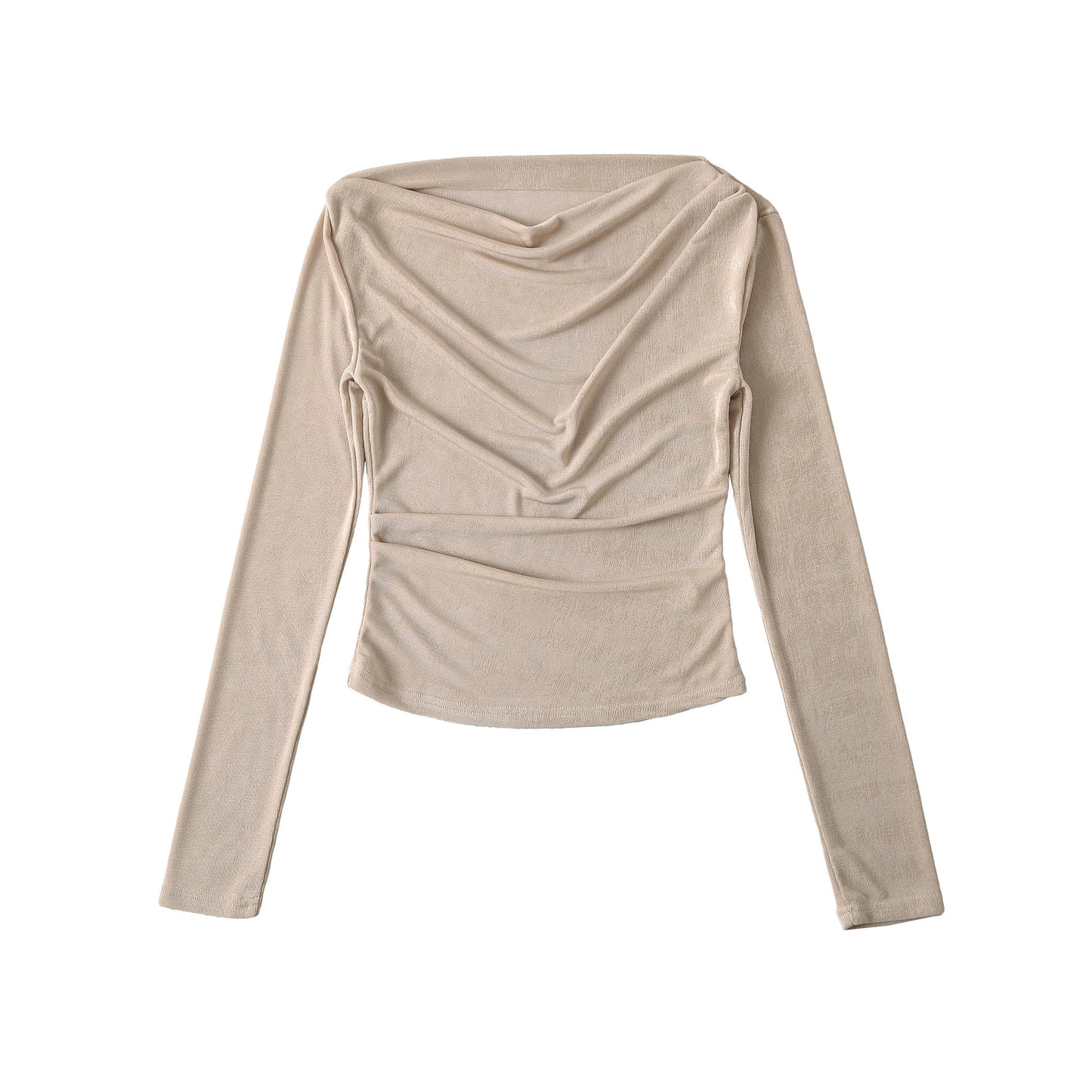 One-Shoulder Pleated Long Sleeve Crop Top T-Shirt
