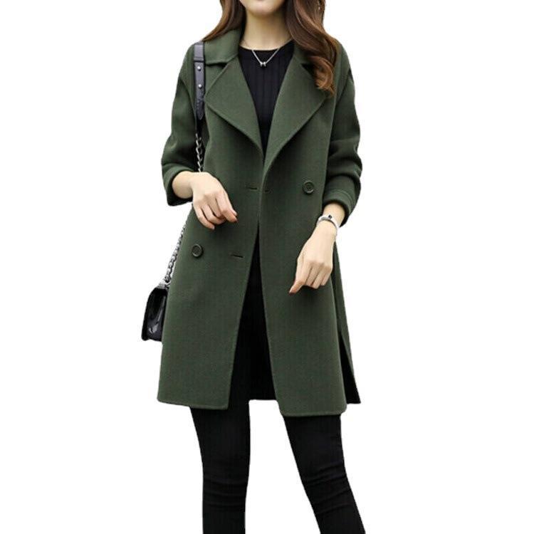 Classic Double-Breasted Wool Coat for Women, Mid-Length Silhouette, Loose Fit, Slimming Design