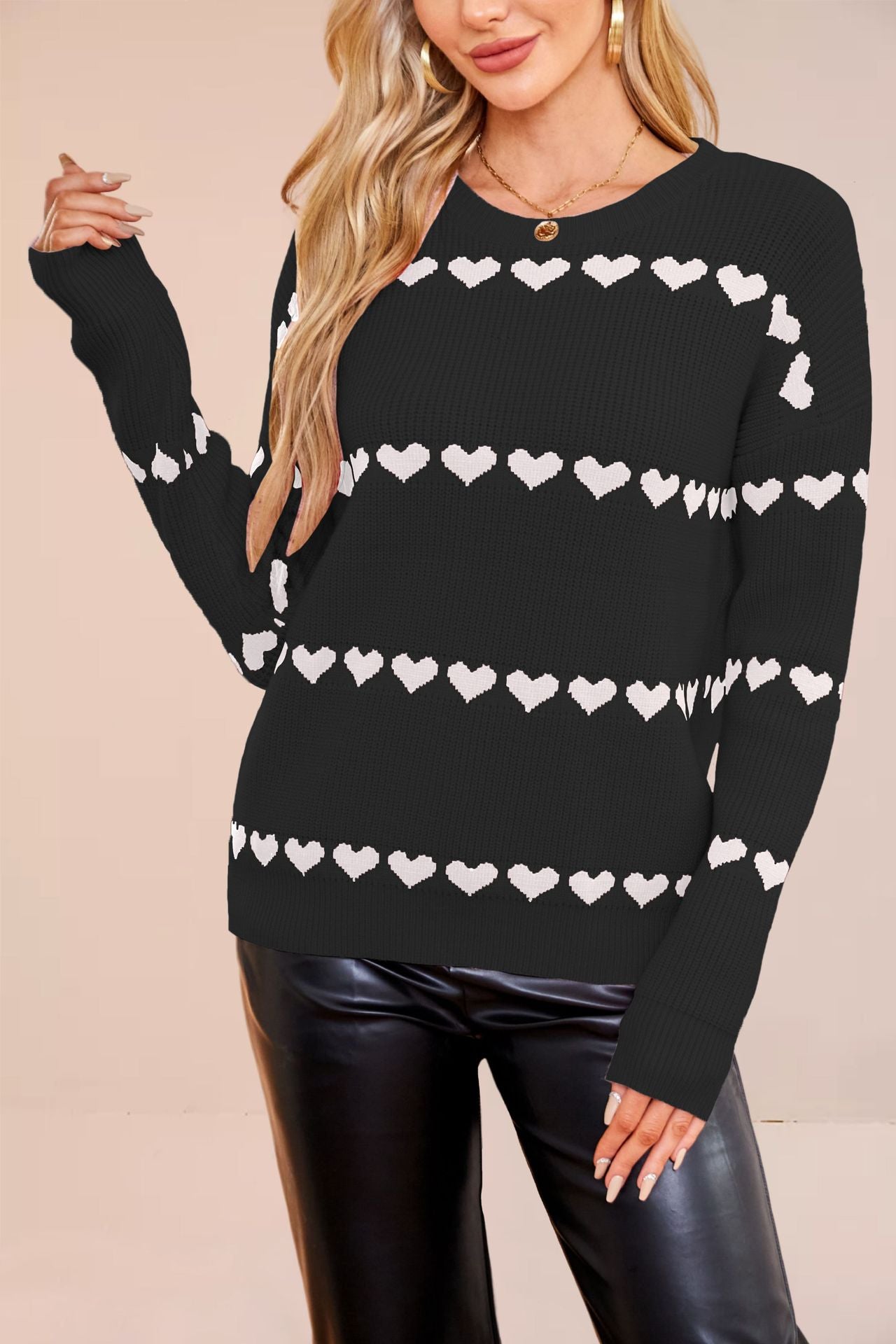 Women’s Love Print Knitted Loose-Fit Pullover Sweater