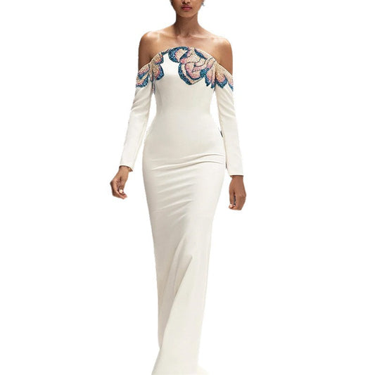 Long Dress with Beaded and Bejeweled Accents