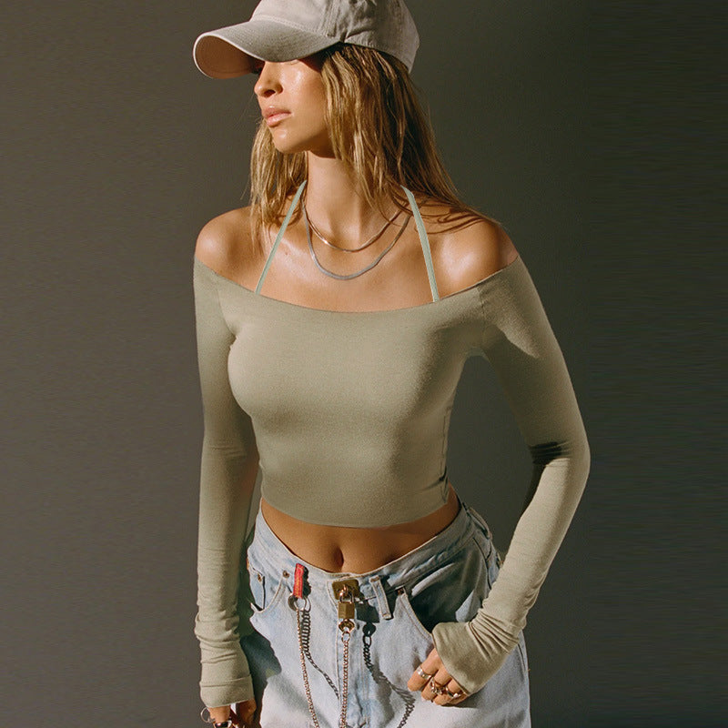One-Shoulder Basic American Long Sleeve Crop Top