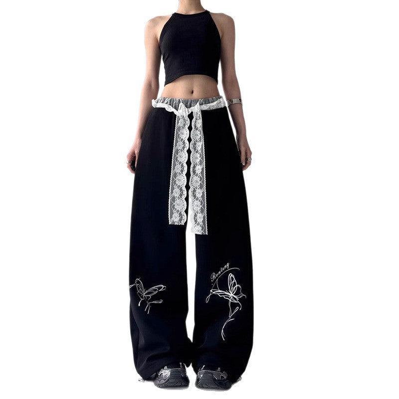 Street dance retro lace casual female jazz wide leg pants