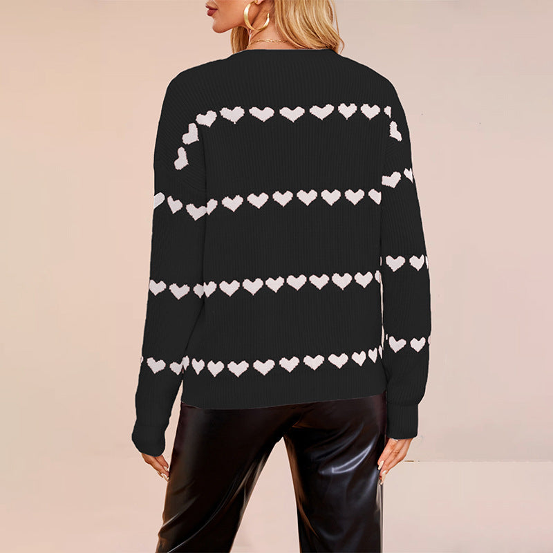 Women’s Love Print Knitted Loose-Fit Pullover Sweater