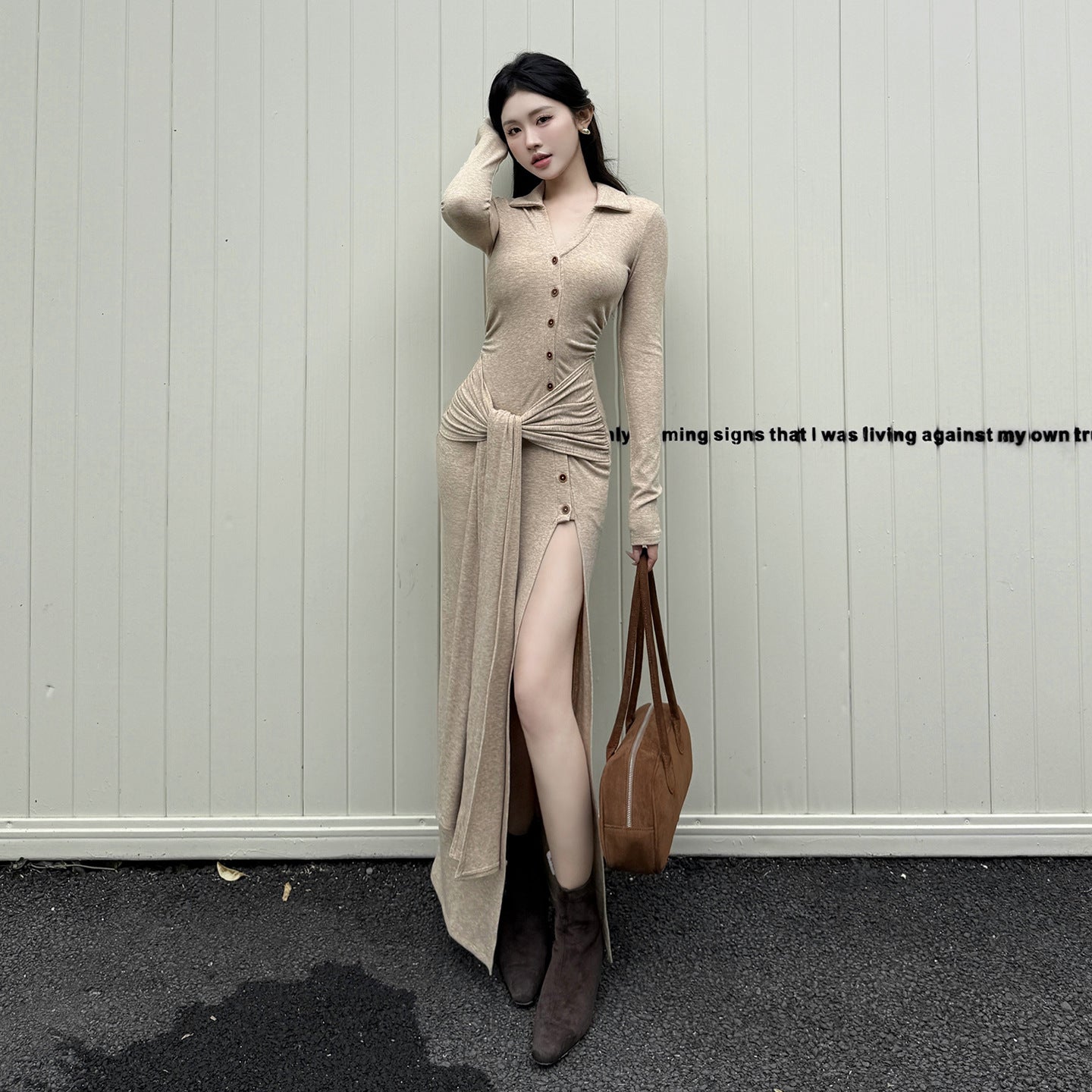 Feminine Curve Slit Dress