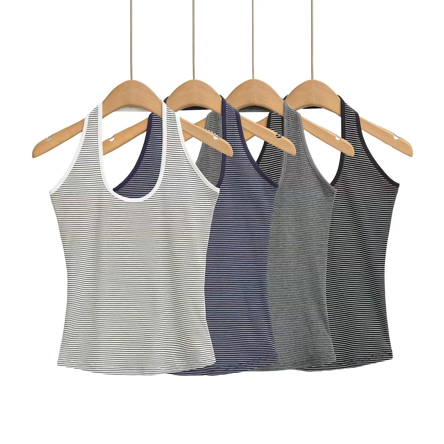 Backless U-neck hanging neck slim striped slim fit top